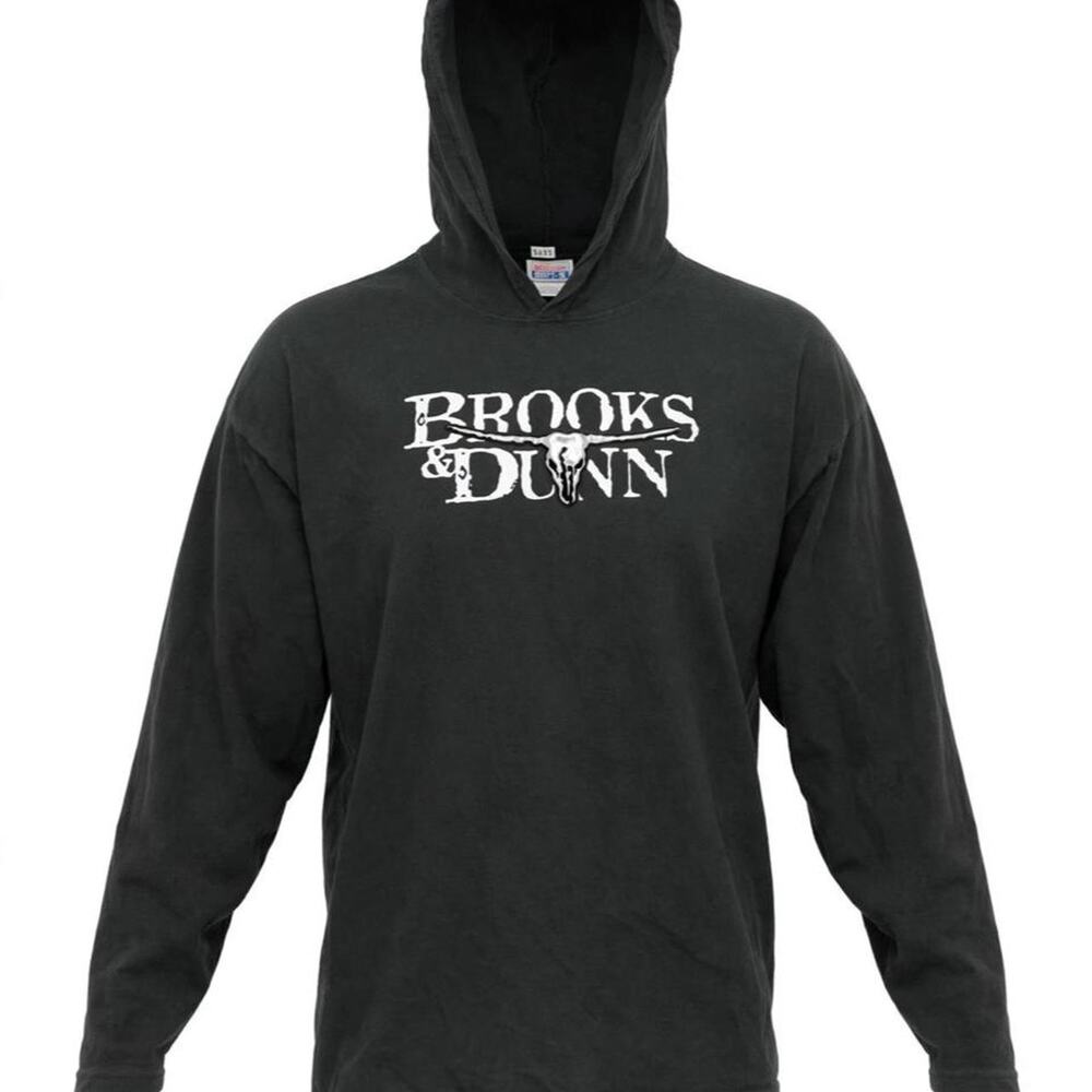 VTG Brooks & Dunn Hooded T-Shirt Mens XL Black Bull Skull Longhorn Hanes Beefy-T